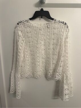 Forever 21 White Crochet Lace Bell-Sleeve Top